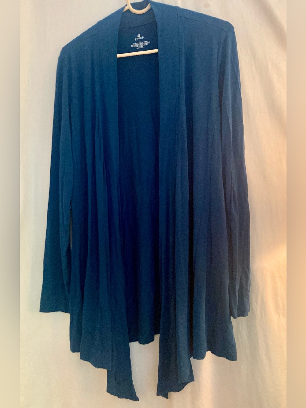 Peach Open-Front Draped Cardigan Sweater Deep Teal Blue Size L